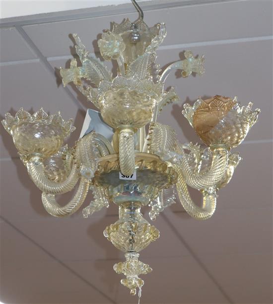 A Venetian opalescent glass six branch chandelier